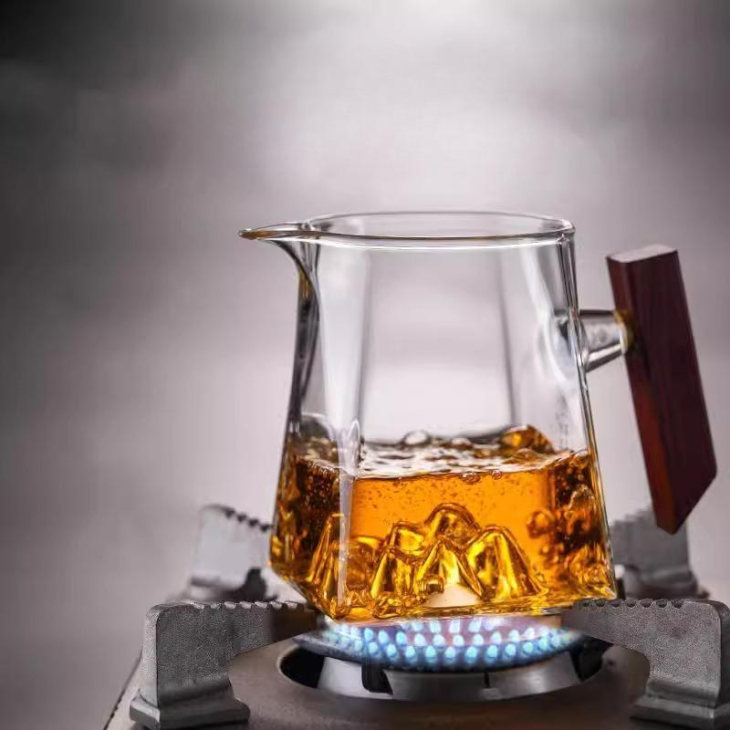 Wooden Handle Snow Mountain Fair Cup Household High Borosilicate Glass Tea Sea Tea Divider Square Glass Guanshan Cup