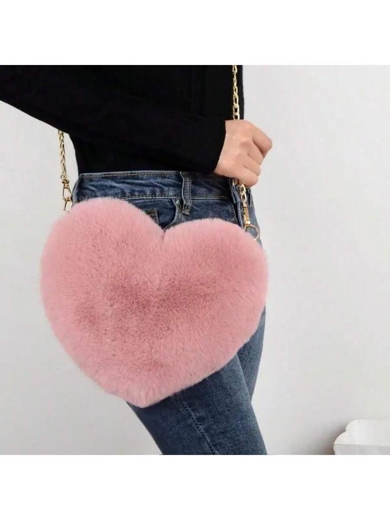 Fur Chain Plush Bag Cross-body Bag Peach Heart Heart Bag Valentine's Day Birthday Gift Bestie Handbag Purses and Handbags