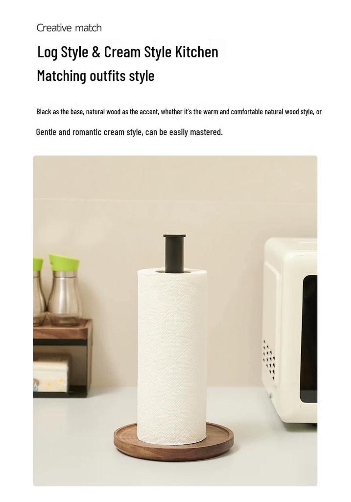 Natural Wood No-Punch Kitchen Paper Towel Holder and Hanging Rack