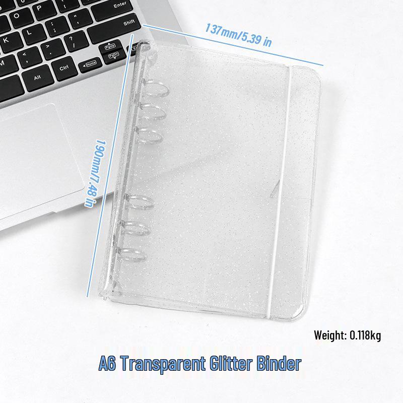 A5 Purple Transparent PVC Planner Cover & Glitter Notebook Strap A6 (Cover + Shell, No Pages)