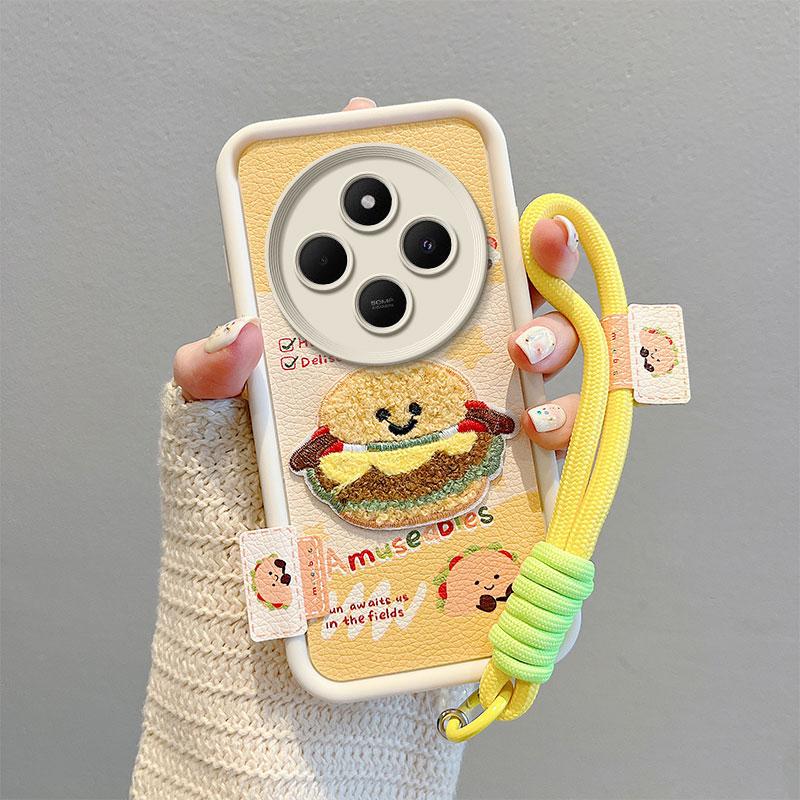 KEYSION Cartoon Cute Plush Embroidery Case for Redmi 14C with Lanyard Soft Silicone Shockproof Phone Cover for Xiaomi POCO C75
