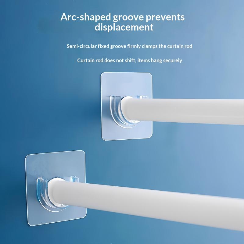 4 Pcs Transparent Adhesive Curtain Rod Brackets No Drilling Strong Load Bearing For Bathroom Bedroom Home Use