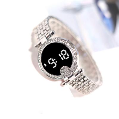 Digital Watch Life Touch Control Causual Waterproof Multifunctional Unisex Round Rhinestone LED Digital