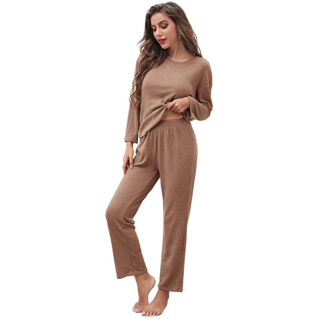 New Women Home Wear Set Autumn and Winter Solid Color Pajamas 2-piece Set Can Be Worn Outside Women's Suit