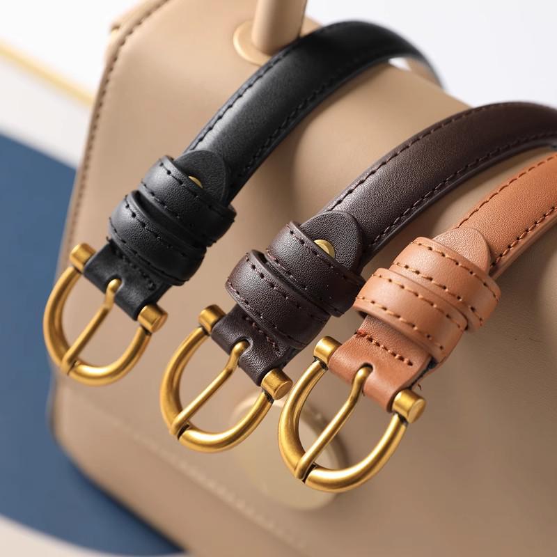 Korean Style Women's Genuine Leather Thin Waist Belt - Retro Pin Buckle, Versatile and Stylish