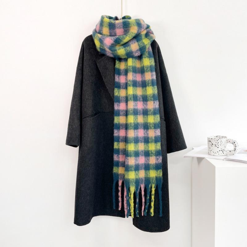 

Цветной мохеровый клетчатый шарф женский теплый платок мягкий ворсистый универсальный студенческий ретро шарф теплый 220*38cm