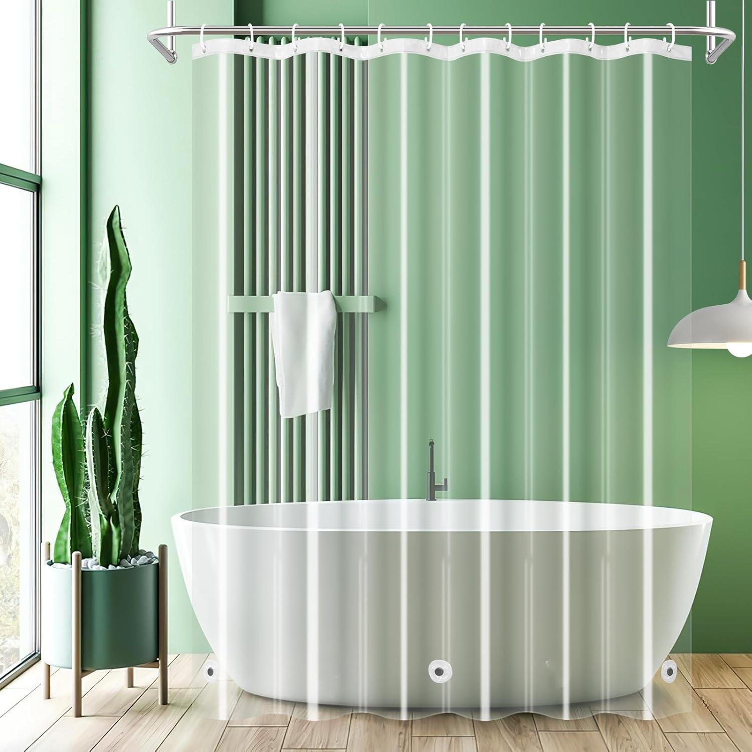 

1Pc White Lightweight Shower Curtain Liner With Magnets & Metal Grommets, Plastic Bath Curtain Bathroom Decor & Accessories 90x180cm чистый