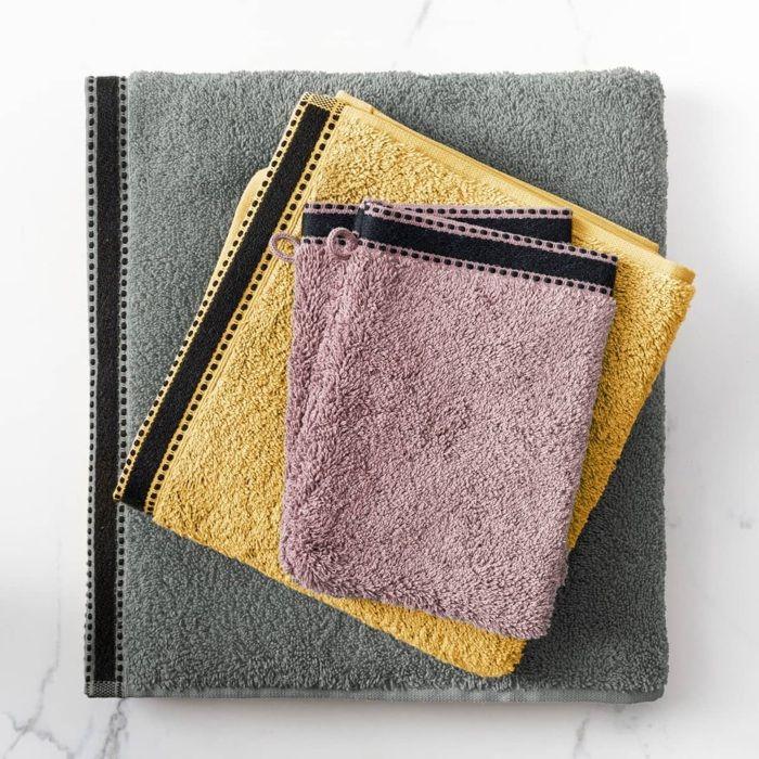 Serviette de toilette - Joia - 70 x 130 cm - 100% coton - Gris foncé avec bande noire