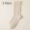 5 Pairs of Pure Cotton Boneless Anti Pilling Mid Calf Socks for Women In Autumn and Winter