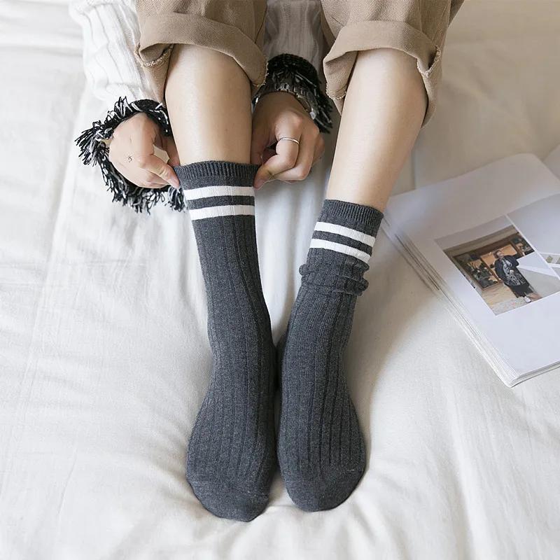 College Style Striped Women Socks Solid Black White Long Sock For Women Japanese Kawaii Cute Harajuku Vintage Streetwear Leg Sox