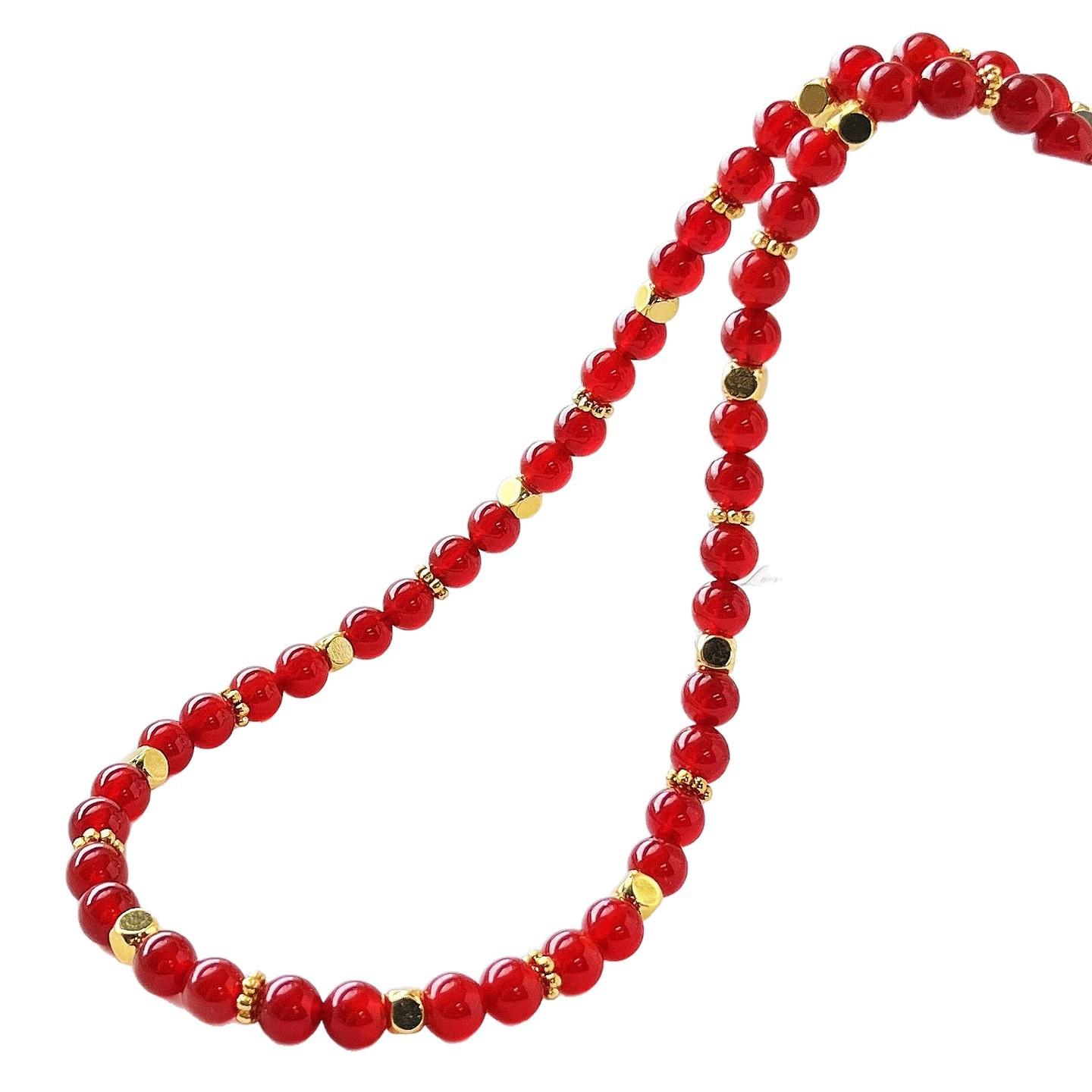 

6Mm Wind Natural Ice Transparent Pigeon Blood Red Chalcedony Agate Multi-circle Design Necklace, Fidelity