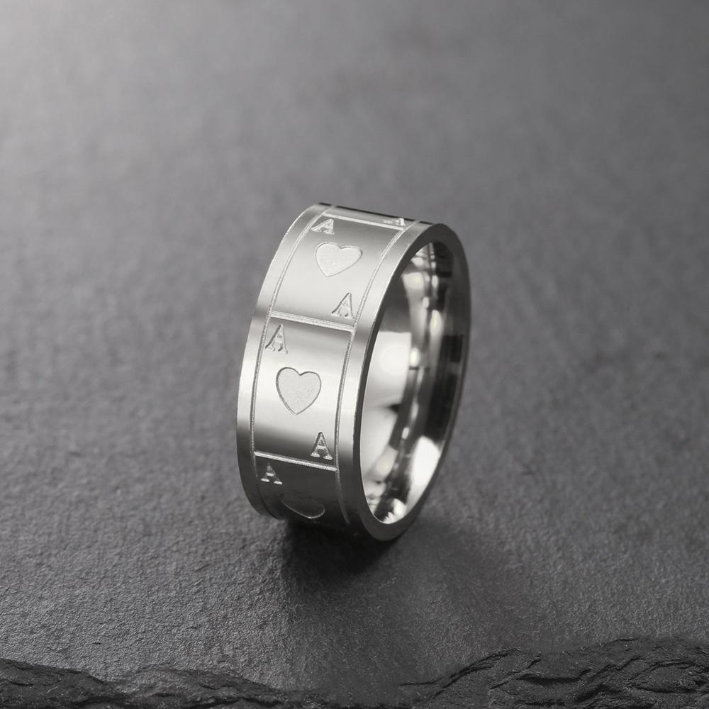 Dawapara Vintage Ace Poker Card Men Ring 8MM Unisex Luck Ring Ace of Love Stainless Steel Wedding Band Jewelry
