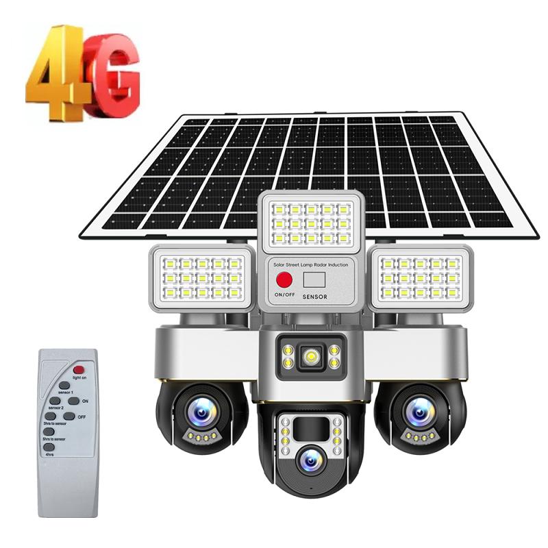15MP Solar Security Camera – LED Light, 3-Screen Display, 4G SIM, Wireless, Remote Control Via V380 App