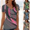Summer V-neck 3D Printed Top Fashionable Casual Short Sleeved Women's T-shirts