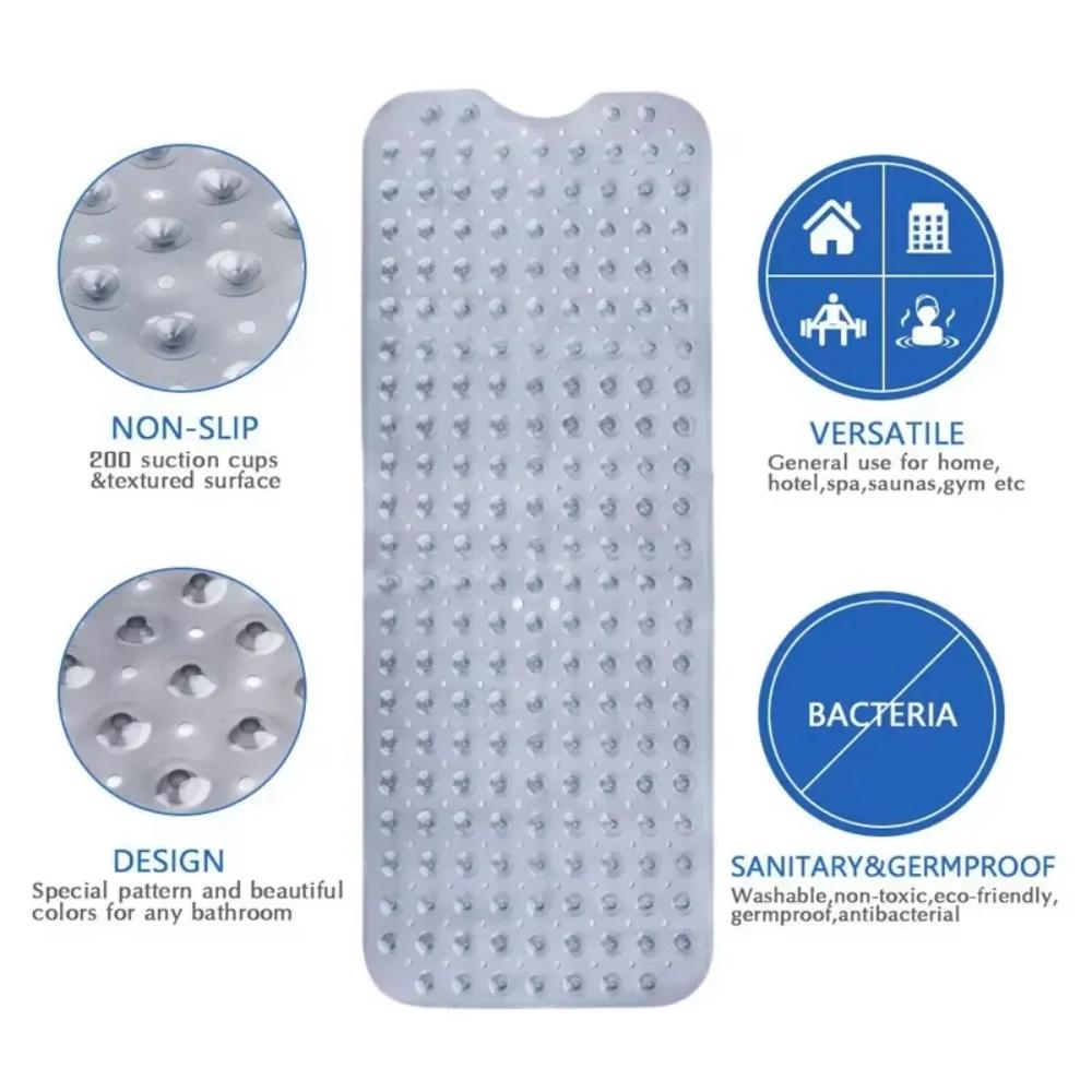 Soft 100x40cm PVC Bathroom Mat - Exquisite Anti-Slip Bathtub Mat with Suction Cups, Non-Slip Shower Floor Pad Simple Bath Mat