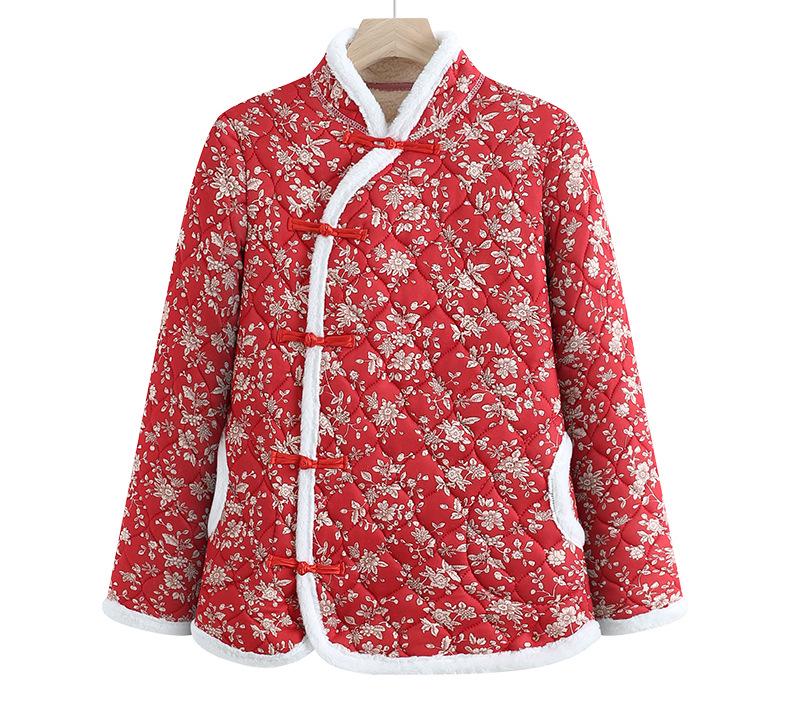 Women's Retro Ethnic Tang Suit Cotton-Padded Jacket with Floral Design & Chinese Frog Buttons - Thick Winter Coat