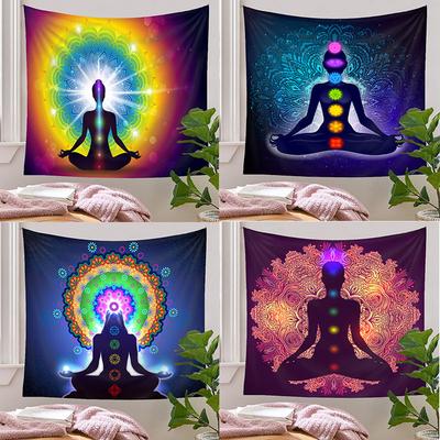 Seven Chakras Meditation Yoga Tapestry Psychedelic Mandala Wall Hanging Carpet for Bedroom American Hippie Home Background Cloth