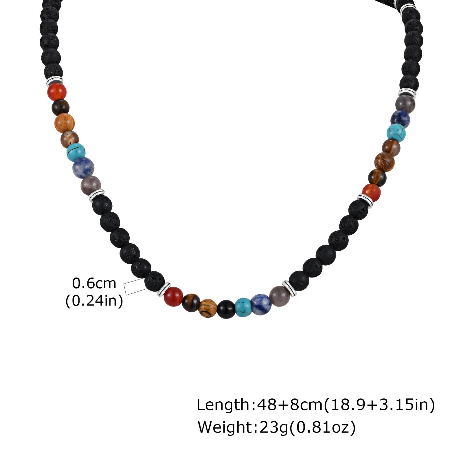 

Boho Colorful Natural Stone Beaded Necklace, Vintage Trendy Stainless Steel Choker Necklace for Men, Waterproof Jewelry Gift