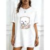 Oversized T-Shirt Black Cute Cat Drinking Bubble Tea Print Casual Everyday Wear