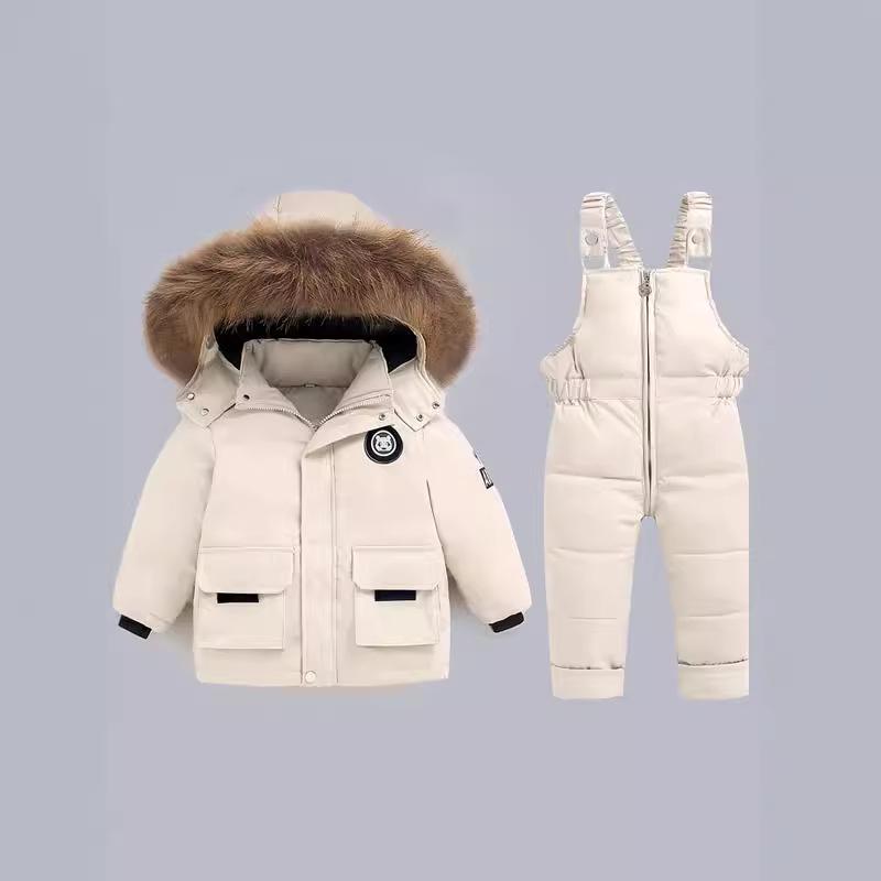 Velvet Winter Set: Thickened Down Overalls for Infants & Toddlers, 1-5 Years - 2-Piece Outfit