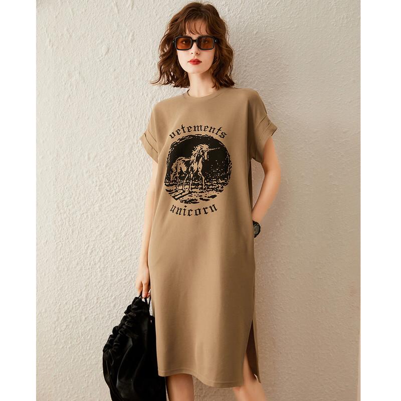 Bailuyu Women s Retro Print T-Shirt Dress M