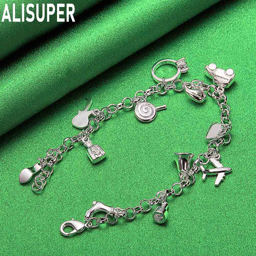 925 Sterling Silver Fashion Element Pendant Side Chain Beautiful Bracelet Gift Jewelry