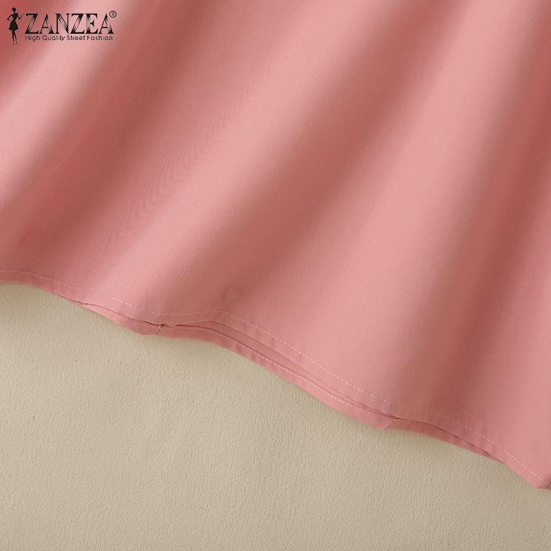 ZANZEA Womens Summer Casual Round Neck 3/4 Sleeve Loose Blouse