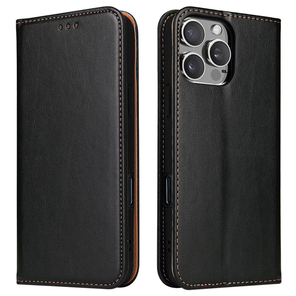 FIERRE SHANN For iPhone 16 Pro Max Case PU Leather Flip Stand Wallet Phone Cover