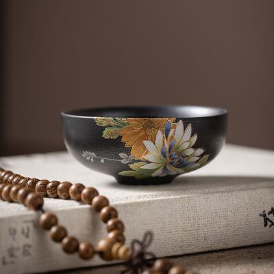 Ofengedrehte silberne schwarze Prägung Relief Handwerk Teetasse Goupin Tasse antike Keramik Meistertasse Teetasse Kung Fu Tee-Set