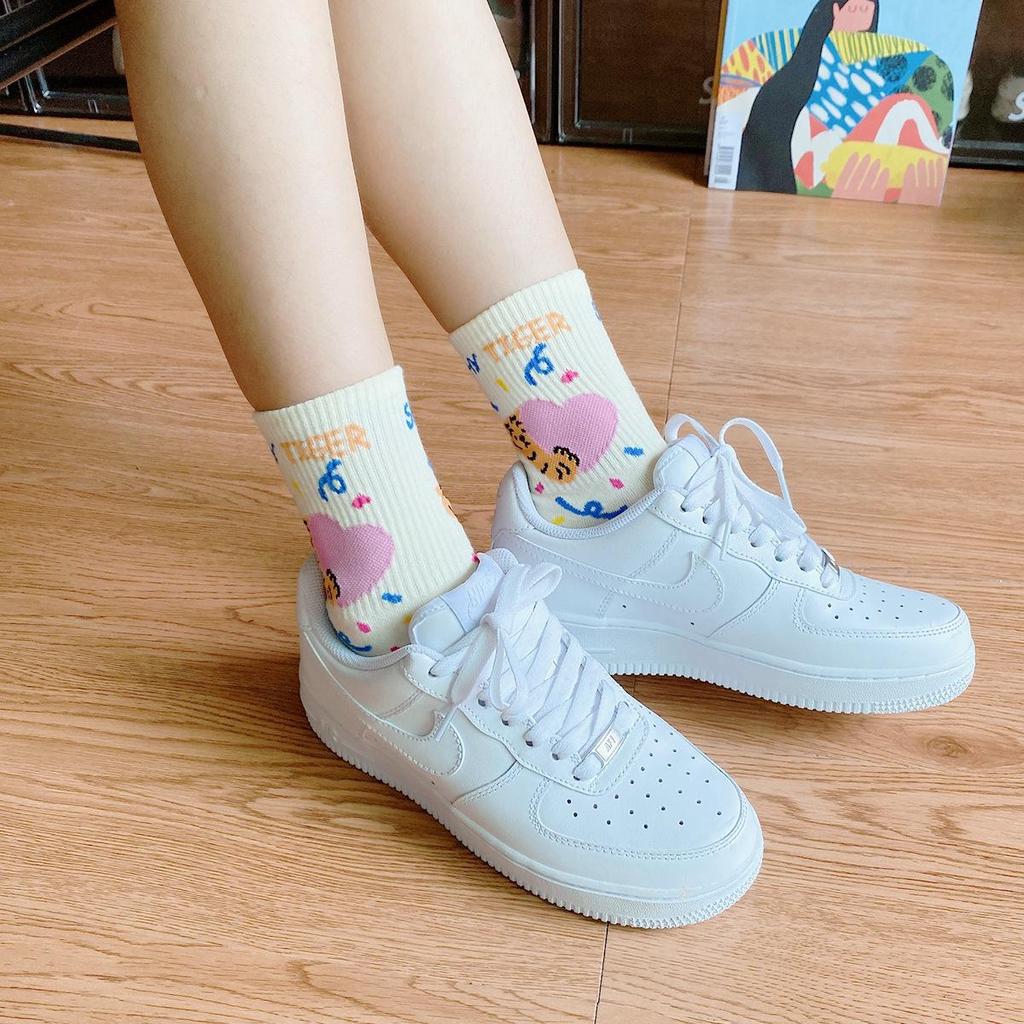 Women's Trendy Cartoon Tiger Kitten Mid-Calf Socks, Spring/Autumn