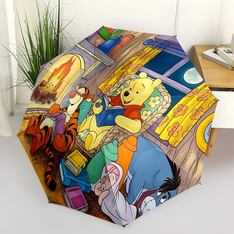 

Winnie and friends Themed Travel Umbrella-8 Ribs Automatic Opening and Closing, Portable Folding Design, Compact and Stylish Umbrella Suitab