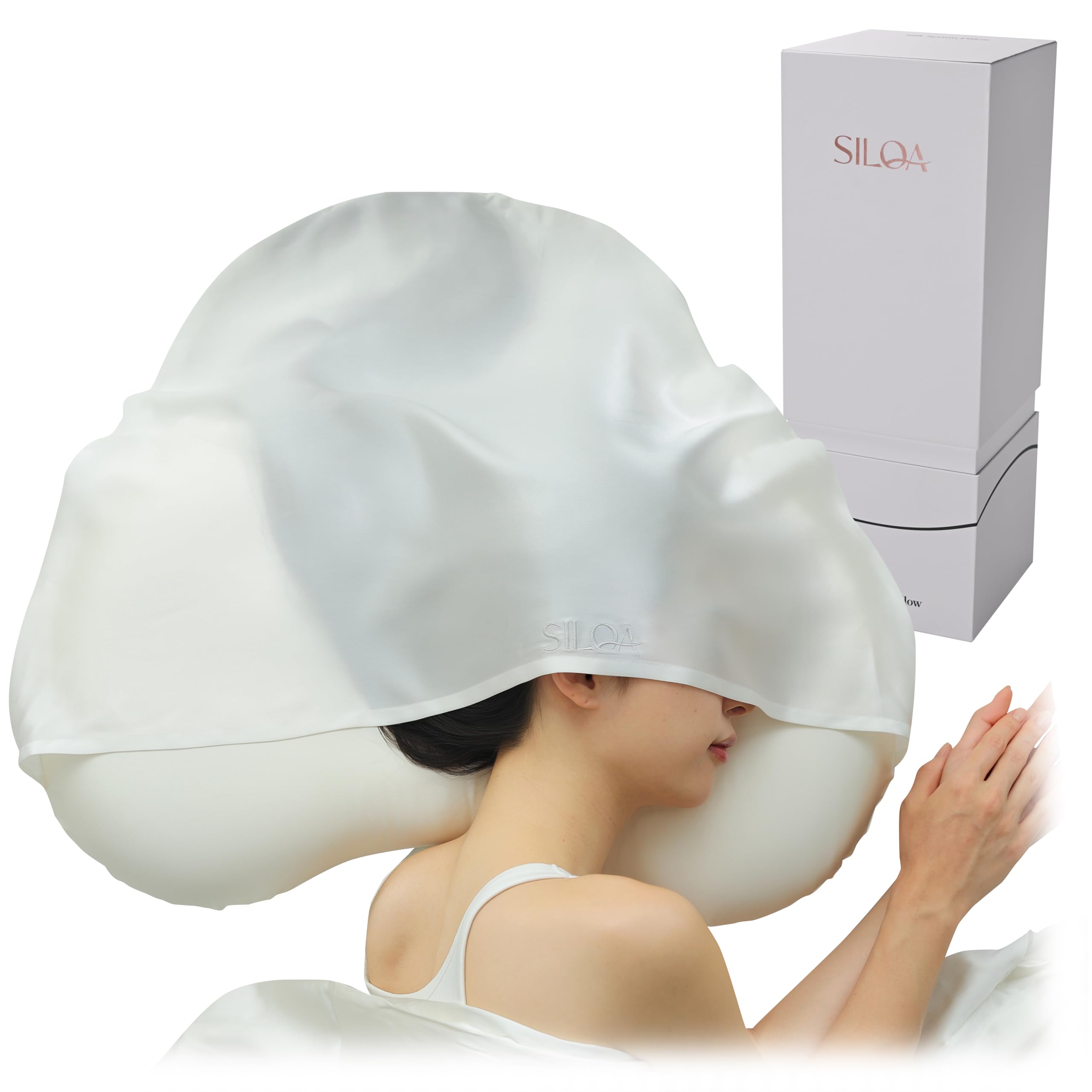 

SILQA Raw Silk Hair Care Pillow [Silk hood protects hair from friction, dryness, and static electricity for smooth, silky morning hair] Includes a 25