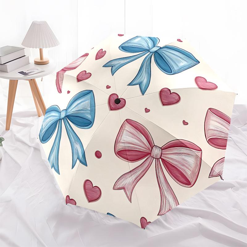 1pc Bows Hearts Automatic Folding Umbrella - Compact 8-Rib Design, Durable Plastic & Iron, Festive Gift, Compact Umbrellan026