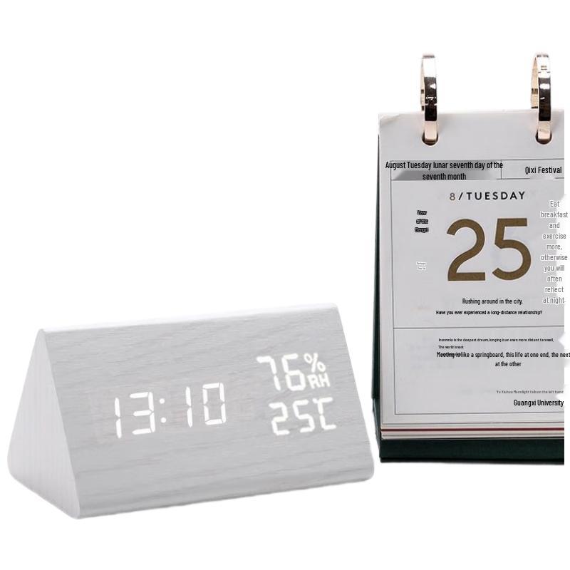 HANDUNYOU Wooden Triangular Alarm Clock