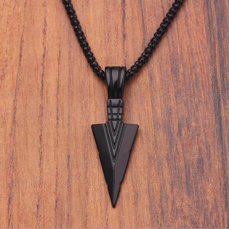 1Pc Arrow Head Pendant Necklace, Black Gold Silver Color Long Chain Jewelry for Women Men