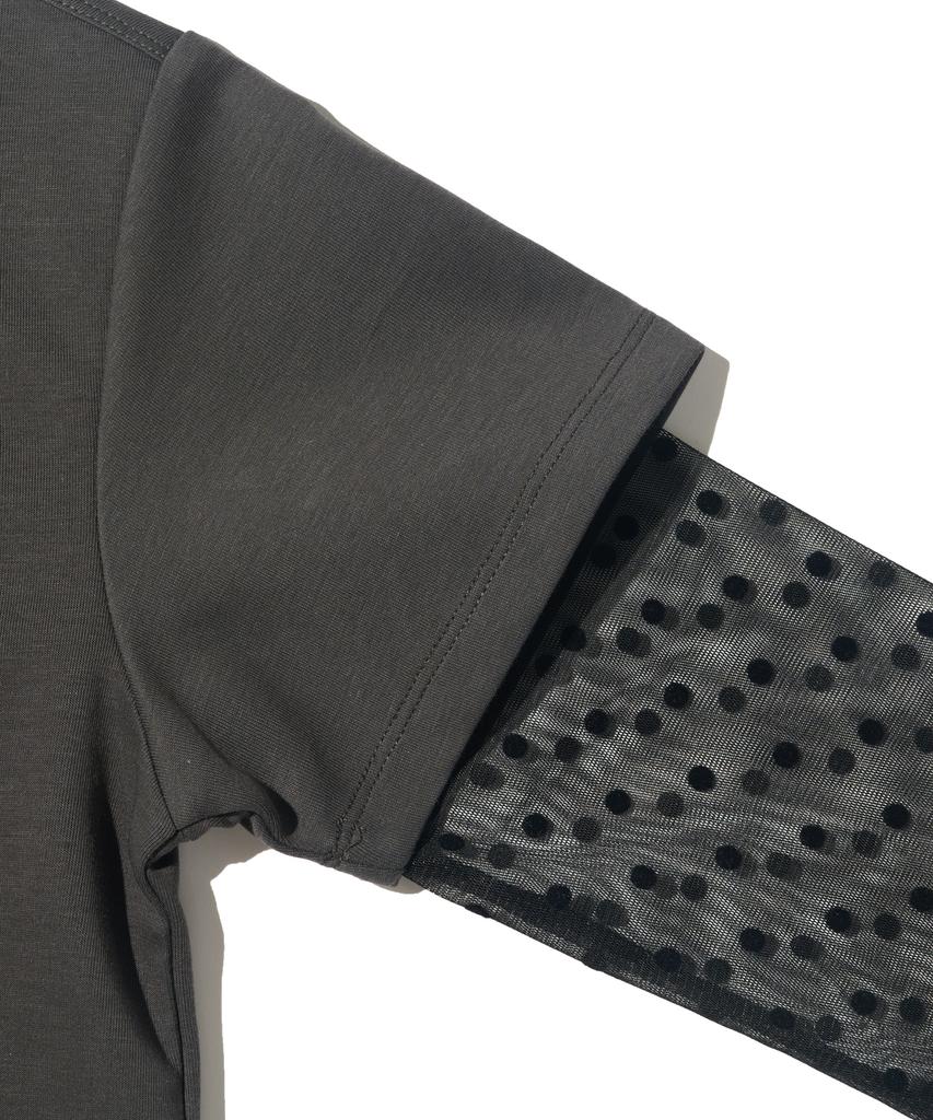 CARGOBROS FOR WOMAN Dot See-Through Long Sleeve Layered Short Sleeve Tee Set (Black/Charcoal)