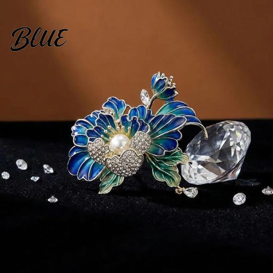 Long-lasting Brooch Women Sparkling Rhinestones Imitation Pearl Flower Shape Lapel