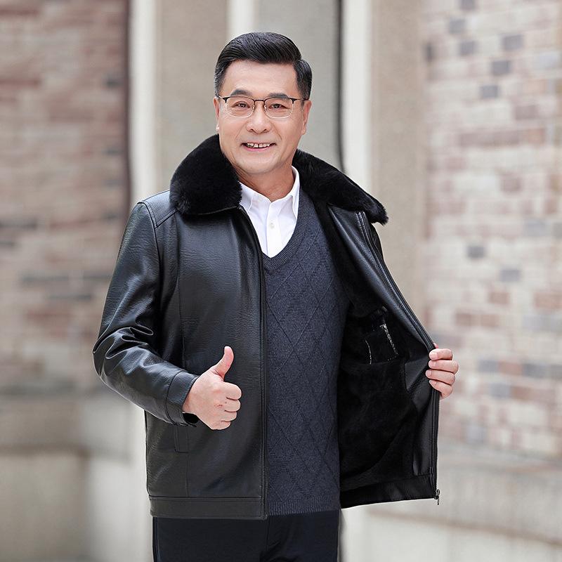 Faux Leather Jackets Men Turn Down Collar Solid Thick Warm Full Sleeve Zipper Coats Autumn Winter Punk Splice Coat Jacket