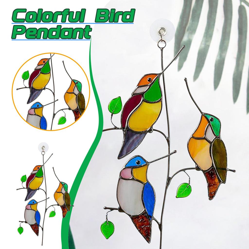 Buy Multicolor Birds On a Wire High Stained Suncatcher Window Panel Bird Series at affordable