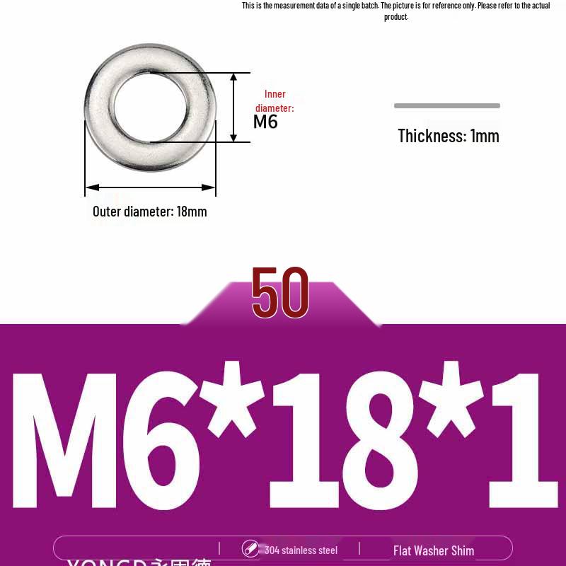 304 Stainless Steel Thickened Flat Washer / Ultra-thin Metal Gasket, Sizes M1.6-M10