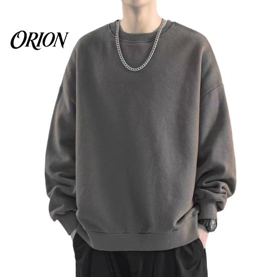 Loose Fit Athletic Wear Men Long Sleeve Sweatshirt, Pullover Shirt, Solid Soft Polyester Shirts Color Crew Neck Sweatshirt for Street Office