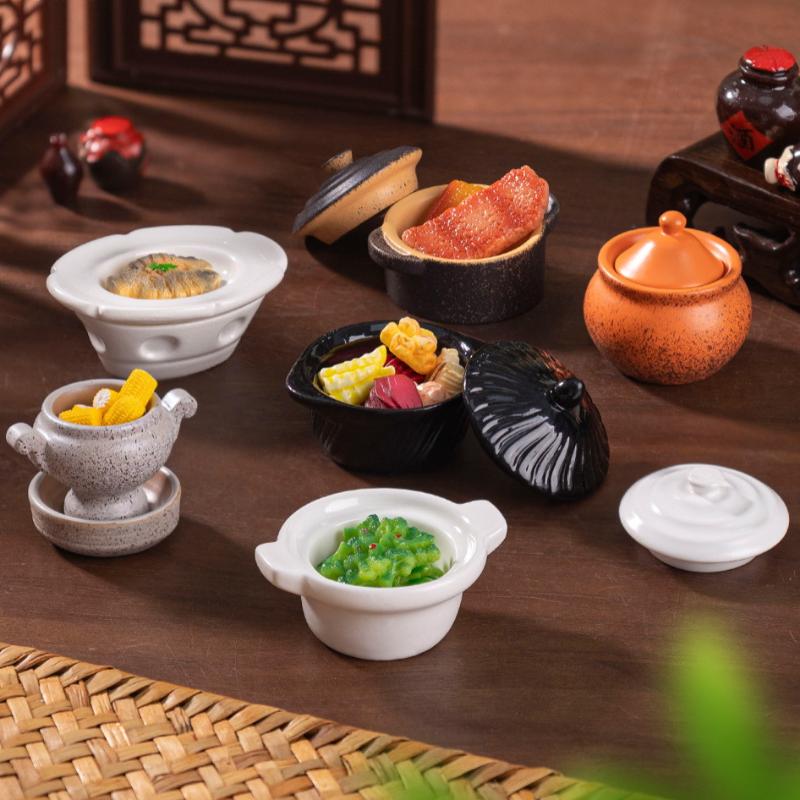 1 Stück Puppenhaus Küchendekoration DIY Zubehör Mini Tontopf Teller Lebensmittelmodell Puppenhaus Miniatur Küchenartikel