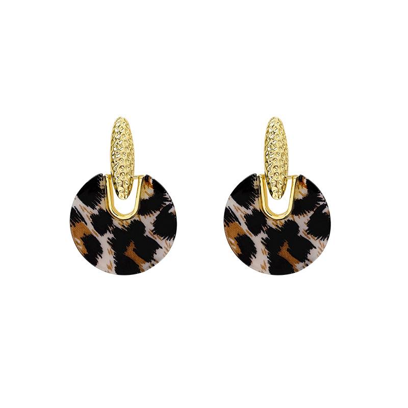 Vintage Maillard leopard print circle earrings women's light luxury stud earrings autumn and winter ears