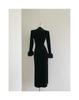 High-End Embroidered Velvet Cuff Wool Cheongsam Dress
