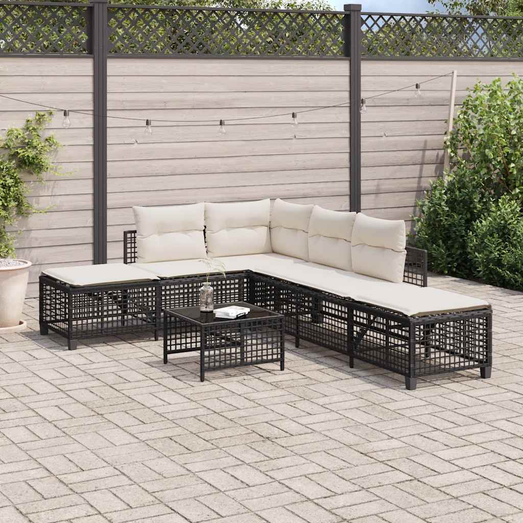 3 Piece Garden Corner Sofa Set with Cushions Black Poly Rattan