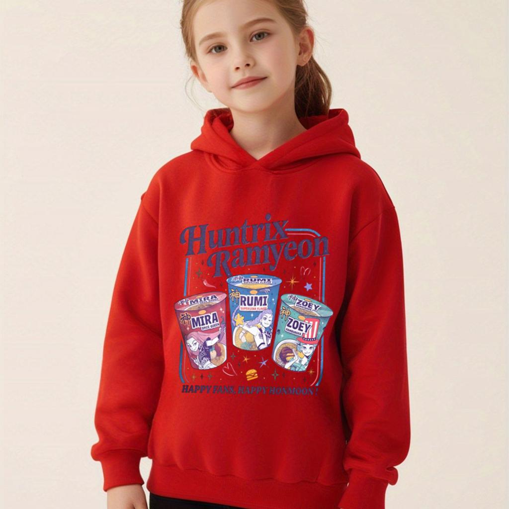 Kpop Demon Hunters Hoodies Huntrix Ramyeon Graphic Children's Girl Hooded Sweatshirts Anime Pullover Kids Clothes