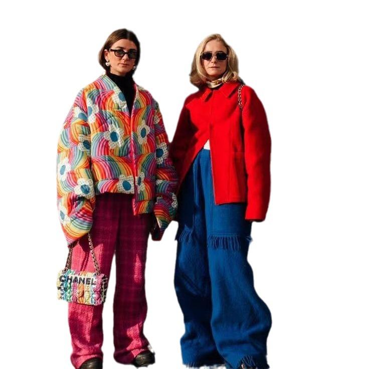 Rainbow Floral Quilted Jacket: Autumn & Winter Collection