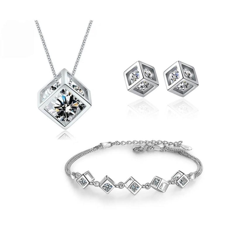 Moissanite Jewelry Cube Zircon Jewelry Sets for Women Necklace Bracelet Earrings Trend Statement Jewelry