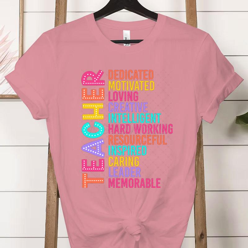 Colorful Teacher Acronym TShirt Teacher Life Print Classic Tops Motivational Tee for Educators Teachers Unisexs Womens Clothing