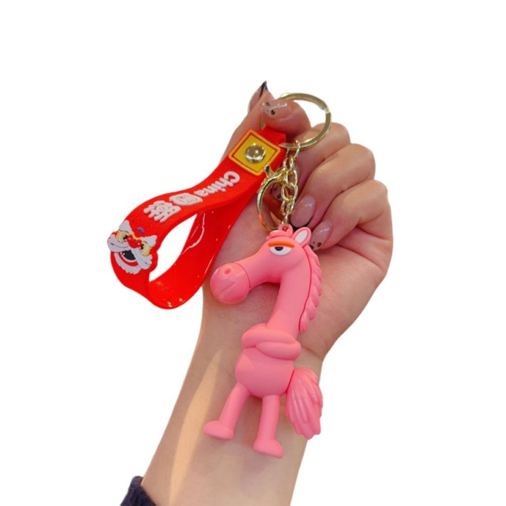 Cute Lucky Horse Keyring Traditional New Year Keyring Funny Animal Car Keychain  Bag Decoration